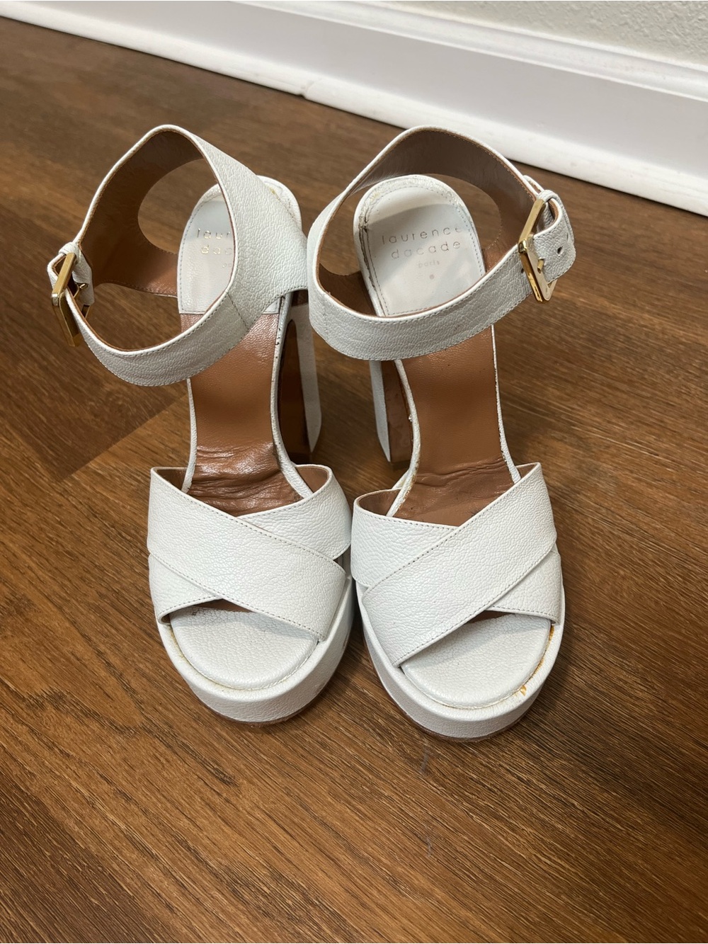 Laurence Dacade Ivory Leather Platform Ankle-Strap Sandals Size 6